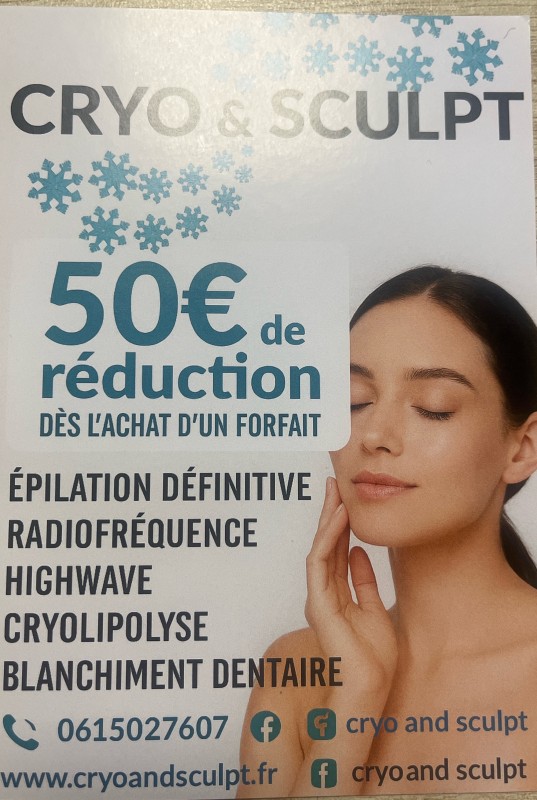 nouveauté chez Cryo and sculpt, réduction de 50
euros sur tous nos forfaits 